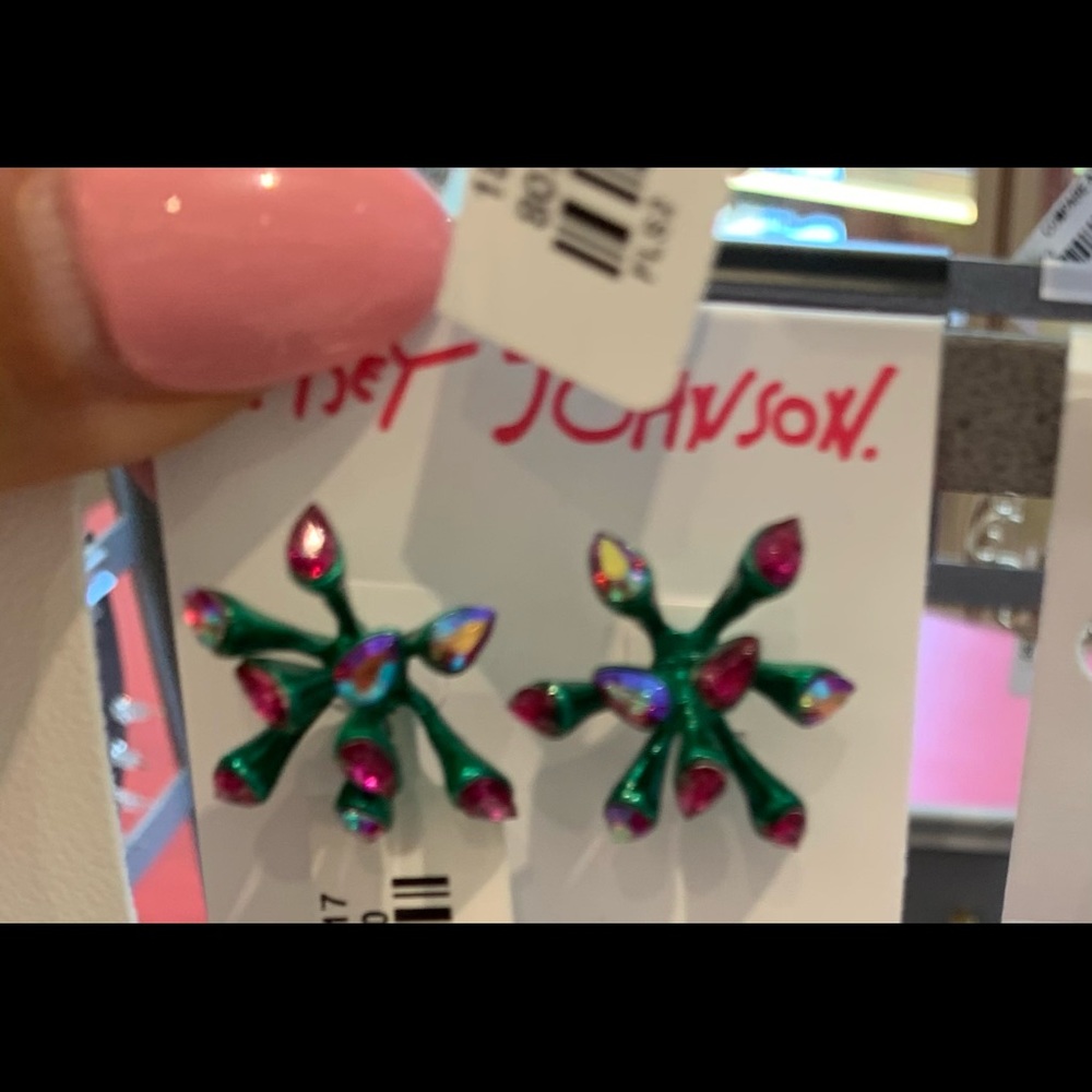 Rare Betsey johnson teal pink crystal stud earring